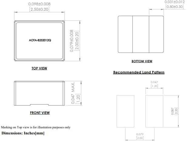 Mechanical Drawing - Abracon AOTA-B252012Q Power Inductors